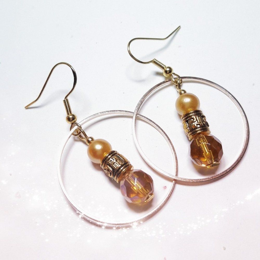 NEW Earrings Golden glass Pearl earrings harvest Yellow faceted glass  071#fs-
